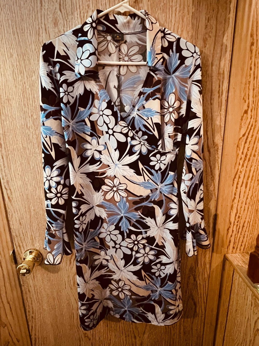 Asymmetrical Floral V-Neck Dress in Black and Light Blue